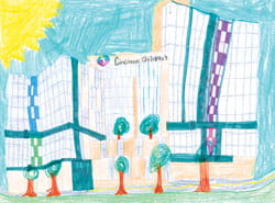 A child's drawing of Cincinnati Children's.